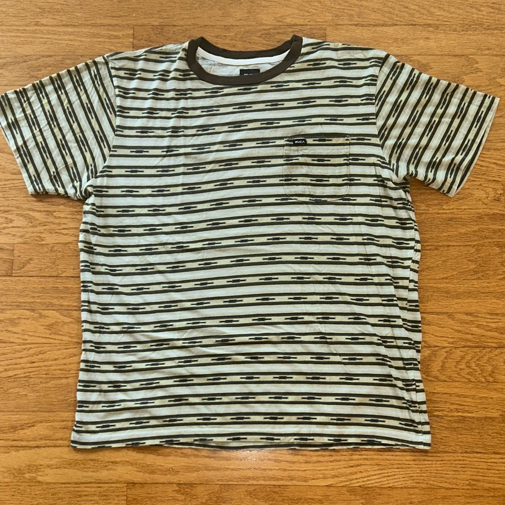 RVCA Striped Brown and Cream Men's tee Shirt native theme print